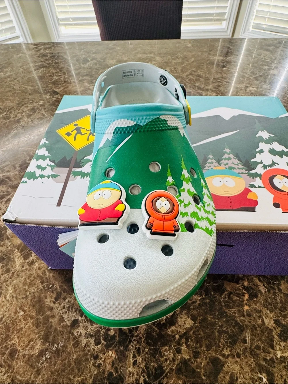 CROCS Green and Light Gray Mountain Graphic Clog with Charms